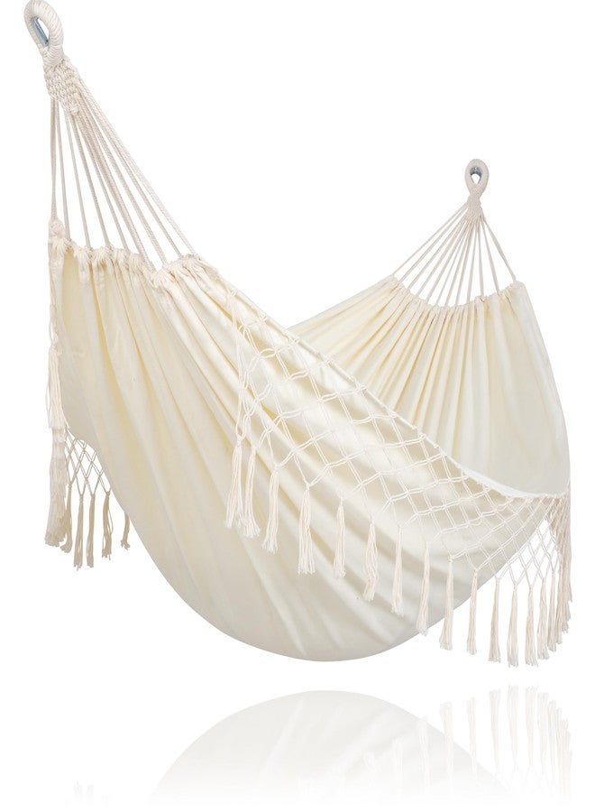 73Hours Portable Camping Hammock for Outside, Heavy Duty 2 Person Hammock Bed for Tree, Beige with Tassels - Image 1