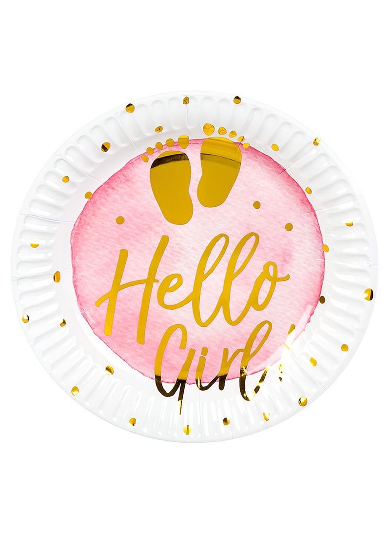 Hello Girl Baby Shower Disposable Paper Plates Pink 18cm 10-Pack