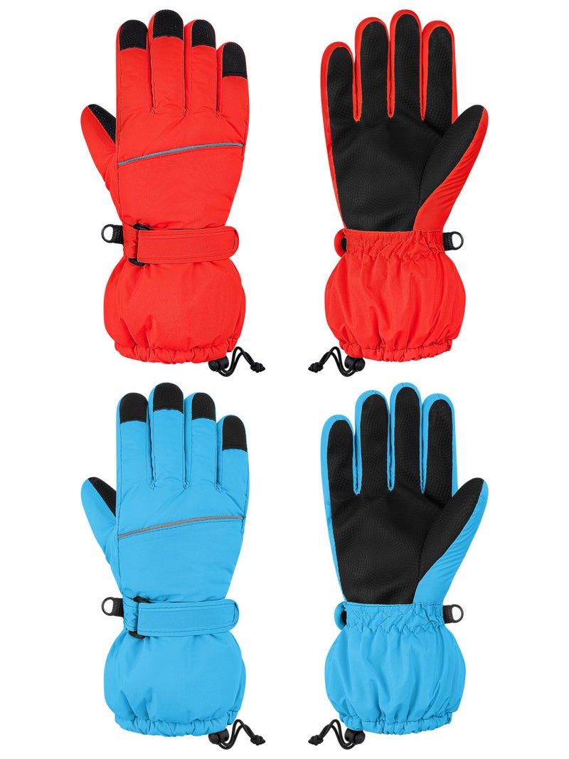Cooraby 2 Pairs Kids Snow Ski Gloves Winter Waterproof Warm Gloves for Boys Girls Cold Weather Outdoor - Image 1