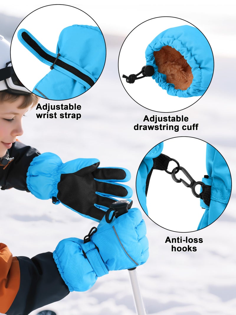 Cooraby 2 Pairs Kids Snow Ski Gloves Winter Waterproof Warm Gloves for Boys Girls Cold Weather Outdoor - Image 2