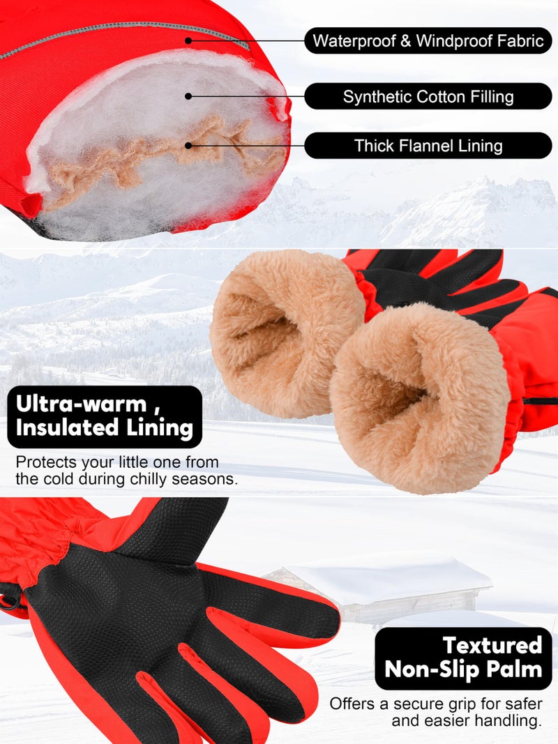 Cooraby 2 Pairs Kids Snow Ski Gloves Winter Waterproof Warm Gloves for Boys Girls Cold Weather Outdoor - Image 3