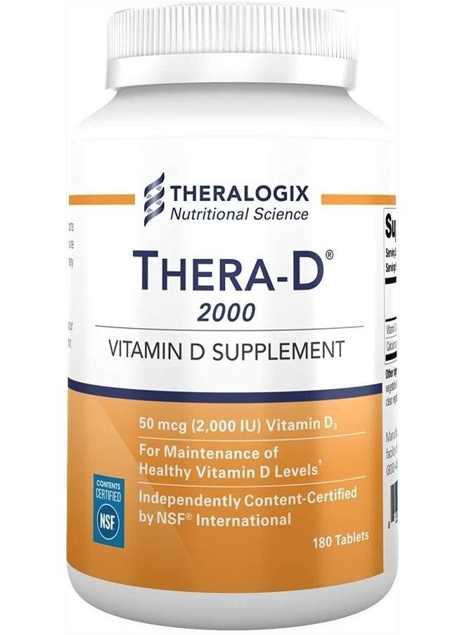 Theralogix Thera-D 2000 Vitamin D Supplement | 2,000 IU Vitamin D3 Tablets | 180 Day Supply | Manufactured in The USA  - Image 1