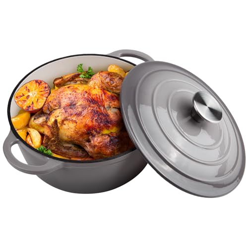 Alathote 6 Quart Dutch Oven Enameled Cast Iron with Lid - Big Dual Handles - Oven Safe up to 500°F - Classic Round Pot for Versatile Cooking (Light Gray, 6 QT) - Image 1