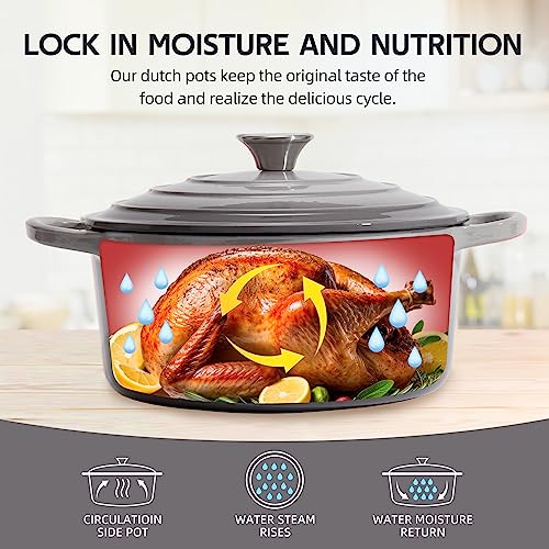 Alathote 6 Quart Dutch Oven Enameled Cast Iron with Lid - Big Dual Handles - Oven Safe up to 500°F - Classic Round Pot for Versatile Cooking (Light Gray, 6 QT) - Image 4