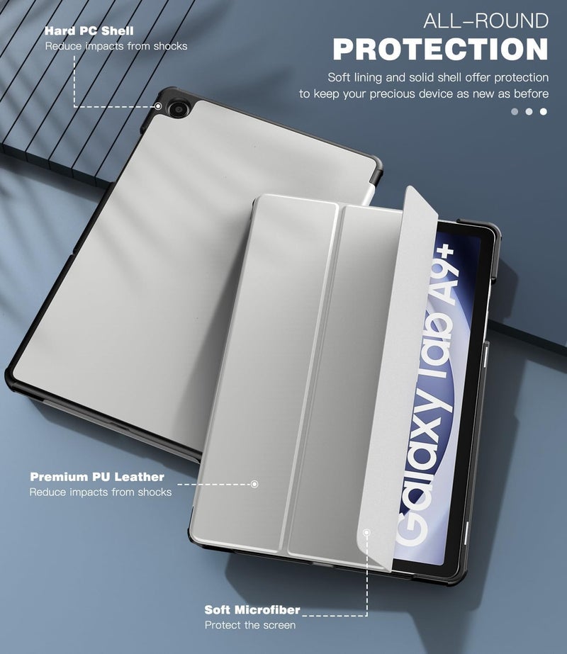 EDNITA Smart Case Cover for Samsung Galaxy Tab A9+/A9 Plus 11 Inch 2023, Slim Lightweight Stand Hard Back Shell Protective Cover for Galaxy Tab A9+ Tablet (Light Grey) - Image 2