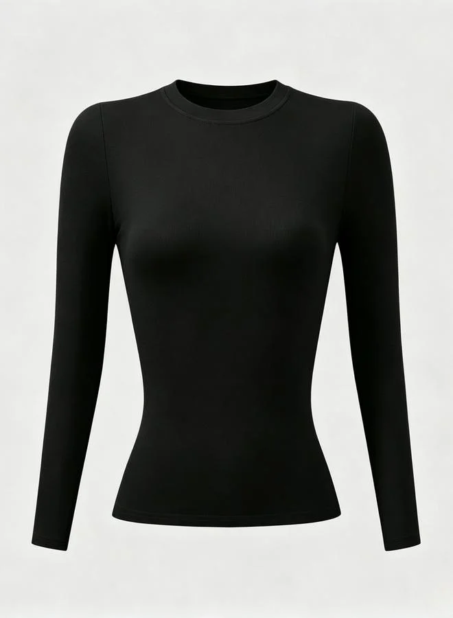 Take Two Black Long Sleeve Regular Fit Crew Neck Top