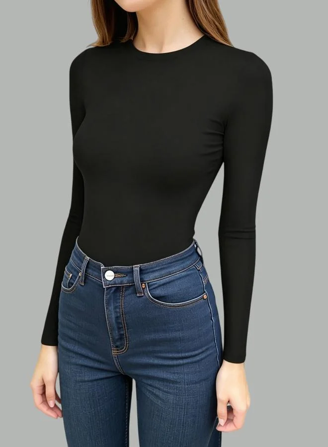 Take Two Black Long Sleeve Regular Fit Crew Neck Top