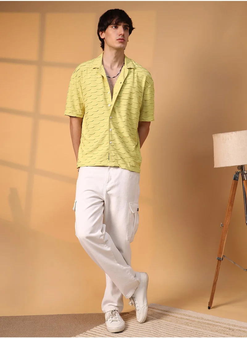 Campus Sutra Men's Butter Yellow Swish-Textured Shirt