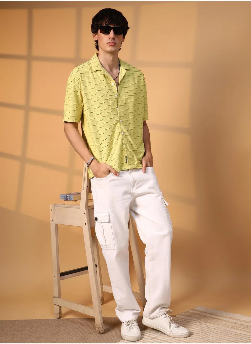 Campus Sutra Men's Butter Yellow Swish-Textured Shirt