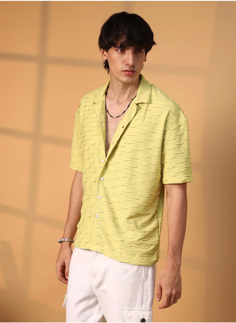Campus Sutra Men's Butter Yellow Swish-Textured Shirt