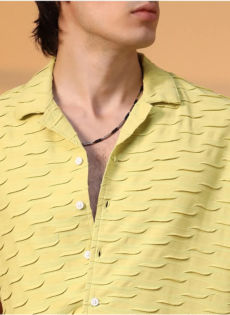 Campus Sutra Men's Butter Yellow Swish-Textured Shirt