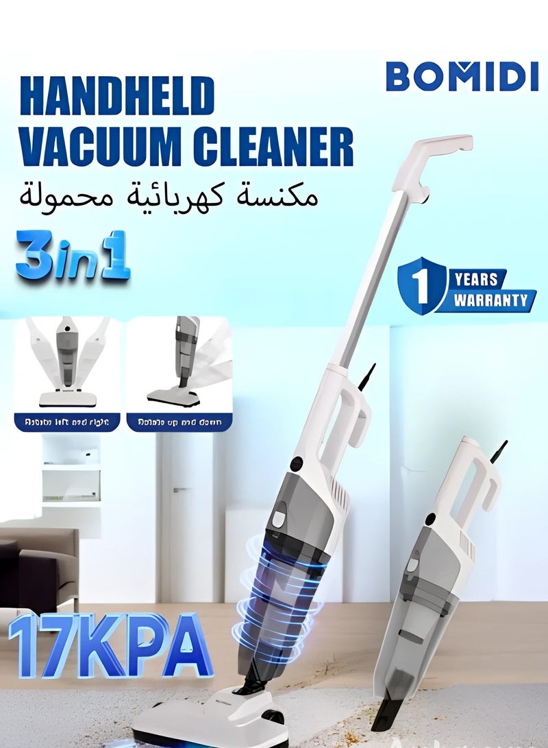 Portable Handheld Vacuum Cleaner with 17000Pa Strong Power 900mL Dust Cup, Quiet Suction- Stick Vacuum Cleaner for Wood, Carpet, Tile Floors S9- White