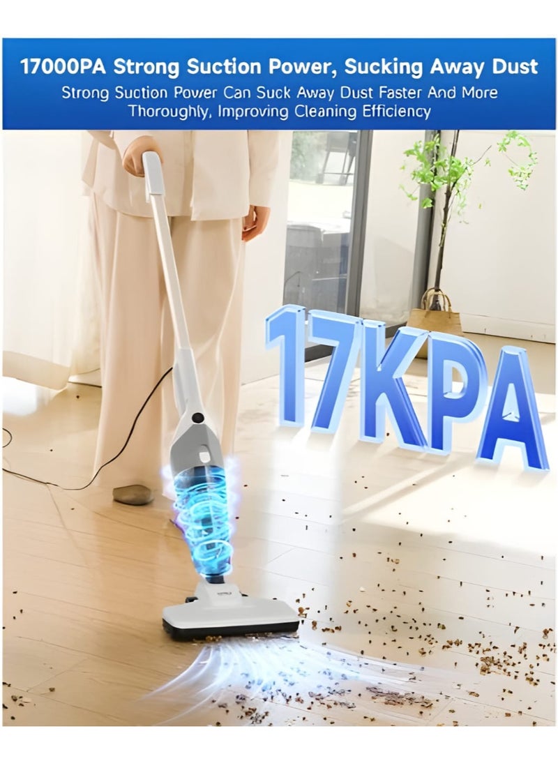 Portable Handheld Vacuum Cleaner with 17000Pa Strong Power 900mL Dust Cup, Quiet Suction- Stick Vacuum Cleaner for Wood, Carpet, Tile Floors S9- White