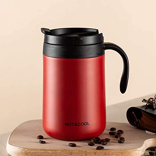 KPNG Stainless Steel Coffee Mugs - 500 ML Large Double Walled Vacuum Insulated Coffee Beer Mugs, Shatterproof and Spill Resistant - 304 Stainless Steel Travel, Office, Couple Use (500 ML, Red) - Image 2