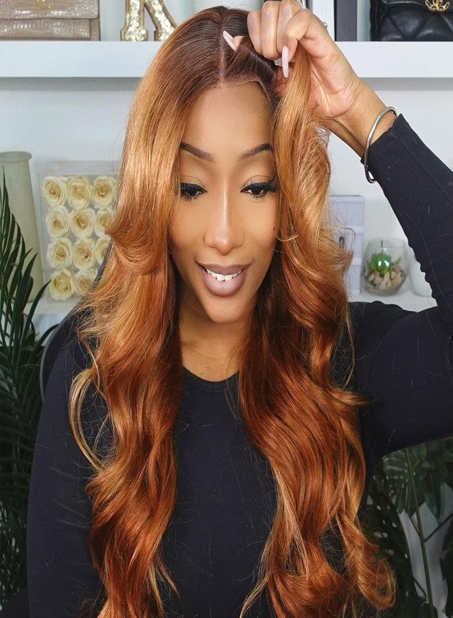 Domiso Ombre Honey Blonde Lace Front Wigs Human Hair Brown Blonde Minxed Body Wave Wear and Go Glueless Wigs Human Hair Pre Plucked Pre Cut 180% Density Brazlian Wig for Beginners 20 Inch - Image 2