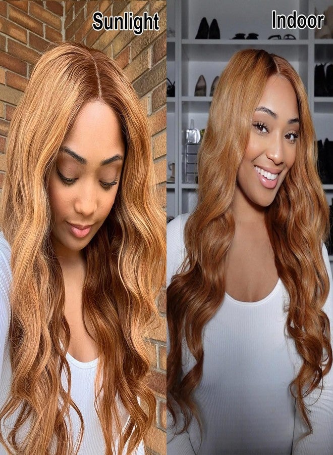 Domiso Ombre Honey Blonde Lace Front Wigs Human Hair Brown Blonde Minxed Body Wave Wear and Go Glueless Wigs Human Hair Pre Plucked Pre Cut 180% Density Brazlian Wig for Beginners 20 Inch - Image 4