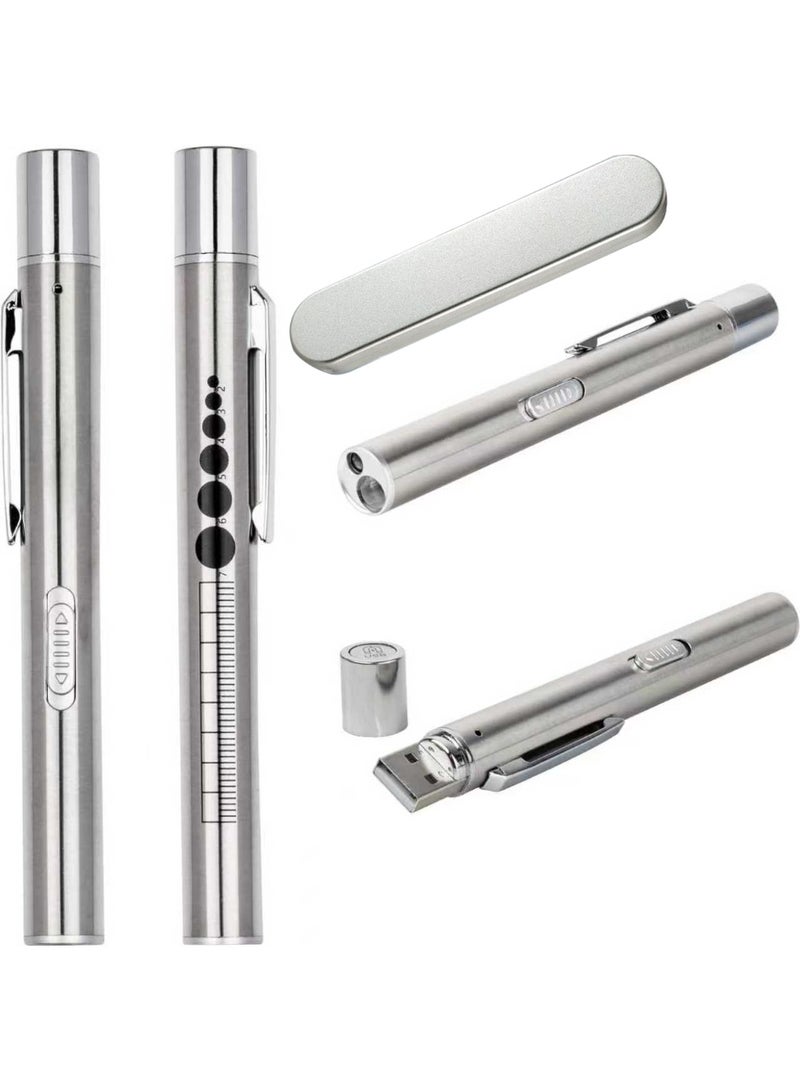 Pen Light, A Reusable LED Pen Light Designed for Students, Doctors, And Nurses, Equipped with Two LED Light Sources, USB Charging, Ultra Warm Light Bulbs, Pocket Clip (Silver, 1 Piece) - Image 1