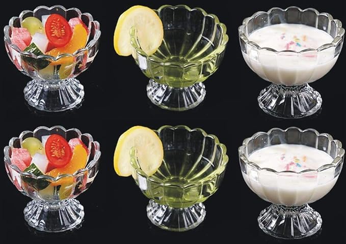 Shrux Glassware Ice Cream Bowl, Salad Dessert Serving Bowls, Glass Classic Serving Bowl, Dessert Cup for Sundae, Sweets,Snacks, Fruit, Rose Shape Cut Glass Ice Cream Cups (Set of 6-120 ml) - Image 4