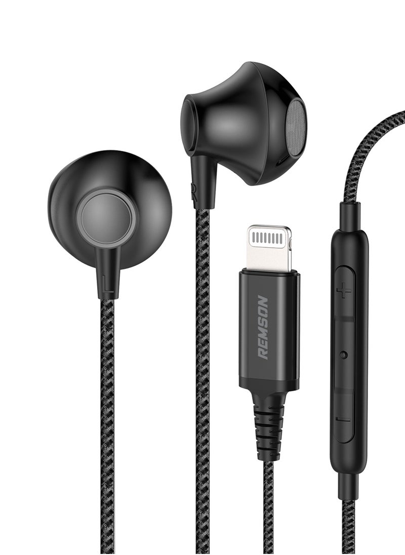 Remson - [Apple MFi Certified] Remson Wired Stereo Earphones MFi Lightning Connector Headphones/Earphones/Earbuds Hi-Fi with In-Line Remote Compatible for iPhone 14 13 12 11 Pro Max iPhone XS Max - Black - Image 1