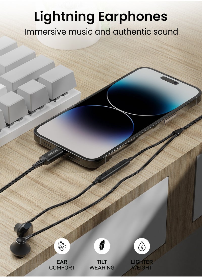 Remson - [Apple MFi Certified] Remson Wired Stereo Earphones MFi Lightning Connector Headphones/Earphones/Earbuds Hi-Fi with In-Line Remote Compatible for iPhone 14 13 12 11 Pro Max iPhone XS Max - Black - Image 1