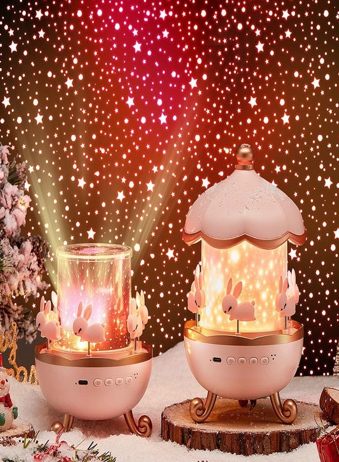 Yetli Rotating Bunny Night Light for Kids – Musical Carousel Lamp with LED Star Projection, USB Rechargeable Bedside Lamp for Baby Nursery, Bedroom & Gift Decor (Pink) - Image 2