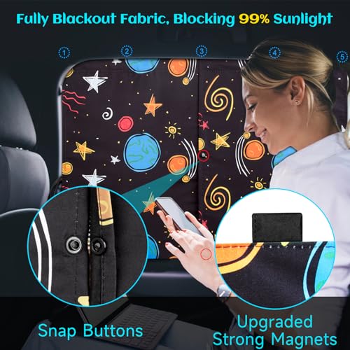 VVAYHUA Car Window Shades, 2 Packs Magnetic Car Sun Shades for Baby, 2 Layers for Blackout/See Through Options Colorful Starry Pattern Side Window Curtain for Kids Heat/UV Blocker - Image 2