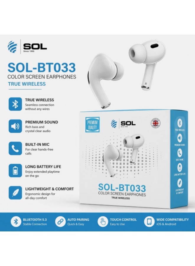 SOL-BT033 | True Wireless Earphones Premium Sound | Bluetooth 5.3 | Touch Control | Built-in Mic - Image 3