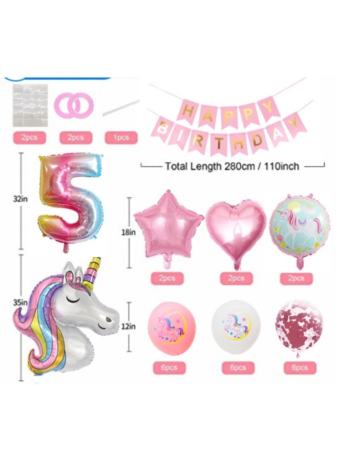 هاي هيلوك زينة حفلة عيد ميلاد يونيكورن 5 للأطفال، مجموعة بالونات عيد الميلاد 5، بالون هيليوم قوس قزح كبير مع لافتة عيد ميلاد سعيد، لوازم حفلة معمودية للطفل مع قلوب ونجوم - Image 2