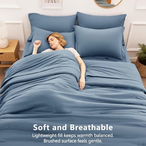 HIMEET Queen Size Comforter Sets - 7 Pieces Bed in a Bag Queen, Luxury Comforter Set with Sheets for All Season, Bed Set with Comforter, Flat Sheet, Fitted Sheet, Pillowcases & Shams, Grayish Blue - Image 4
