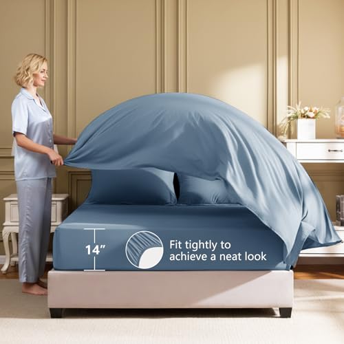 HIMEET Queen Size Comforter Sets - 7 Pieces Bed in a Bag Queen, Luxury Comforter Set with Sheets for All Season, Bed Set with Comforter, Flat Sheet, Fitted Sheet, Pillowcases & Shams, Grayish Blue - Image 5