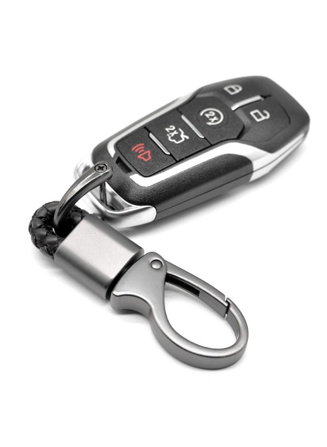 LEBOCADO Universal Leather & Metal Car Keychain with Anti-Lost D-Ring - Quick-Release Belt Hook Key Ring with Screwdriver, Compatible with Toyota, Hyundai, Ford & More - Black - Image 2