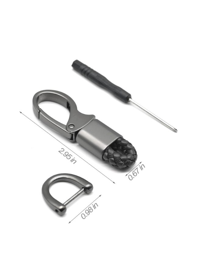 LEBOCADO Universal Leather & Metal Car Keychain with Anti-Lost D-Ring - Quick-Release Belt Hook Key Ring with Screwdriver, Compatible with Toyota, Hyundai, Ford & More - Black - Image 5