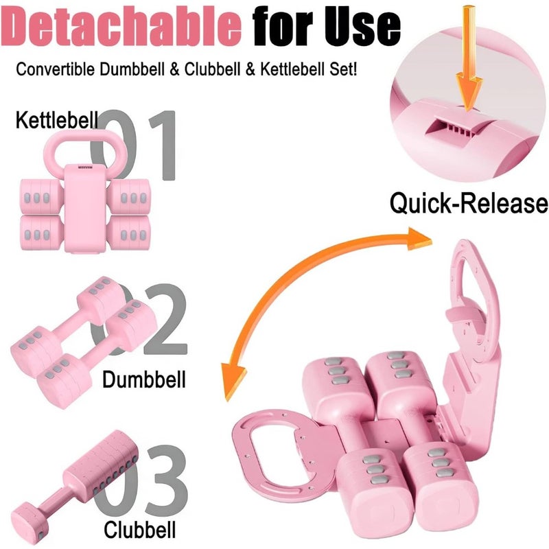Adjustable Dumbbells Set - 2-in-1 4-Level Free Weights with Kettlebell Form, Quick Change 1/1.5/2/2.5kg Each for Women's Home Gym and Outdoor Training, Adjustable Dumbbells for Women - Image 2