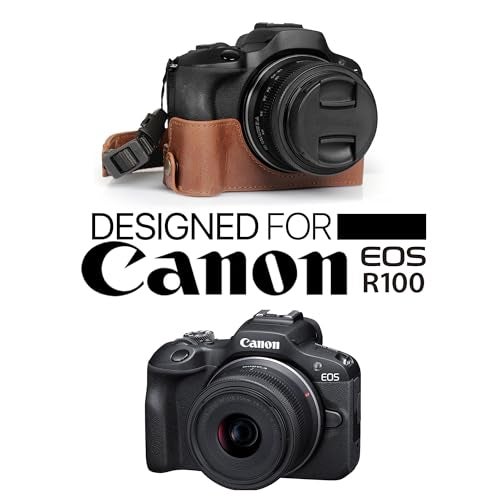 MegaGear Ever Ready Genuine Leather Half Camera Case Compatible with Canon EOS R100 Brown - Image 3