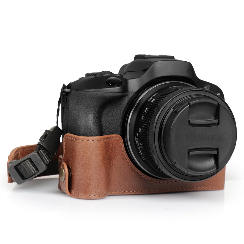 MegaGear Ever Ready Genuine Leather Half Camera Case Compatible with Canon EOS R100 Brown - Image 2