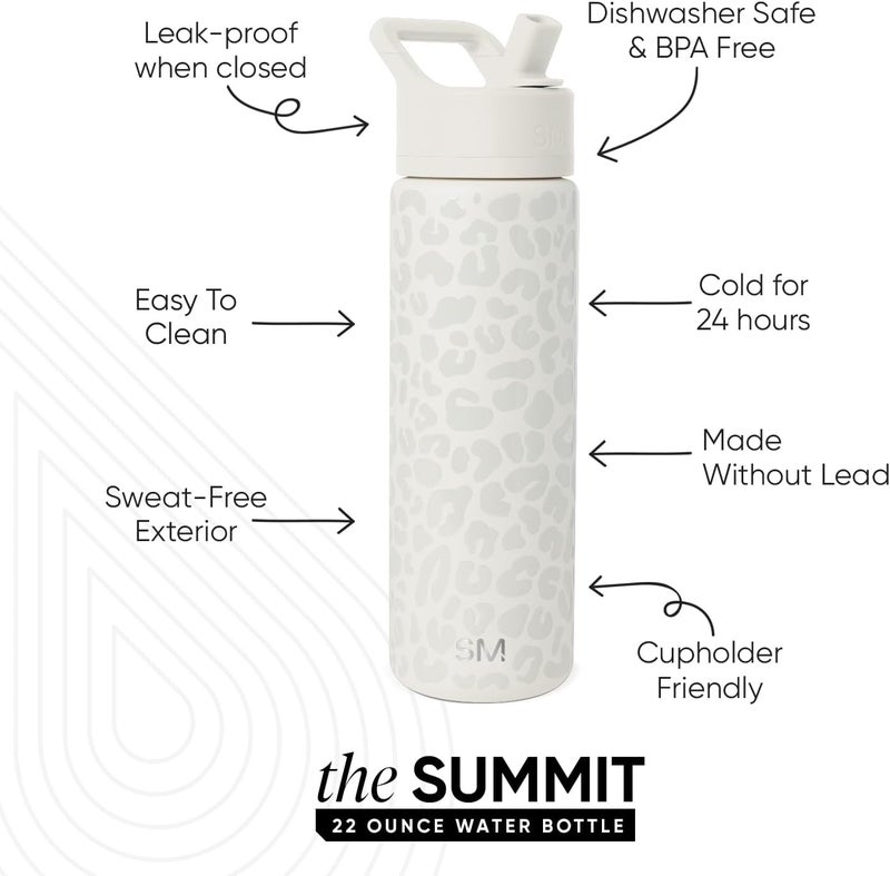 Simple Modern Leopard Water Bottle with Straw Lid Vacuum Insulated Stainless Steel Metal Thermos Bottles | Reusable Leak Proof BPA-Free Flask for Sports | Summit Collection | 22oz, Cream Leopard - Image 1