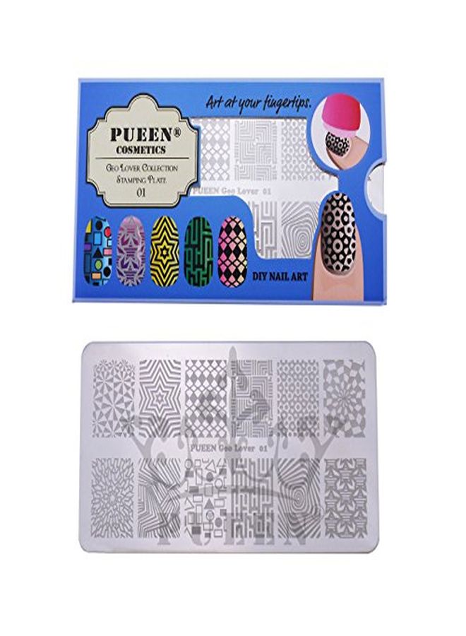 PUEEN Nail Art Stamping Plate - Geo Lover 01-125X65Mm Unique Nailart Polish Stamping Manicure Image Plates Accessories Kit-Bh000556 - Image 1