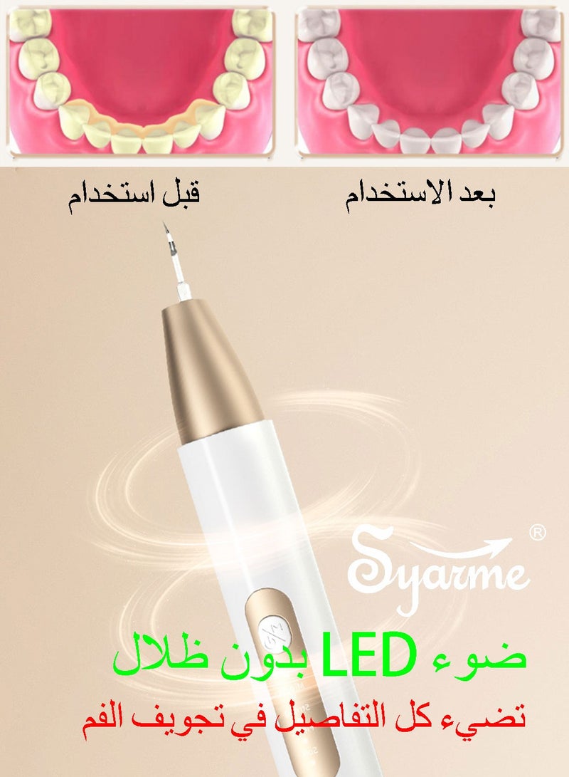 Syarme Plaque Remover for Teeth, Electric Tooth Cleaner Tartar Remover for Teeth with LED Light, 5 Modes Rechargeable Teeth Cleaning Kit with Dental Tools, 2 Replaceable Heads - White - Image 4