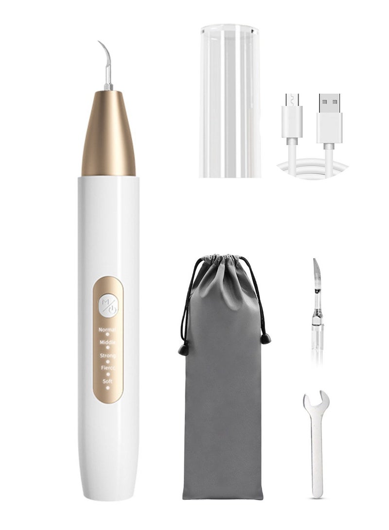 Syarme Plaque Remover for Teeth, Electric Tooth Cleaner Tartar Remover for Teeth with LED Light, 5 Modes Rechargeable Teeth Cleaning Kit with Dental Tools, 2 Replaceable Heads - White - Image 1