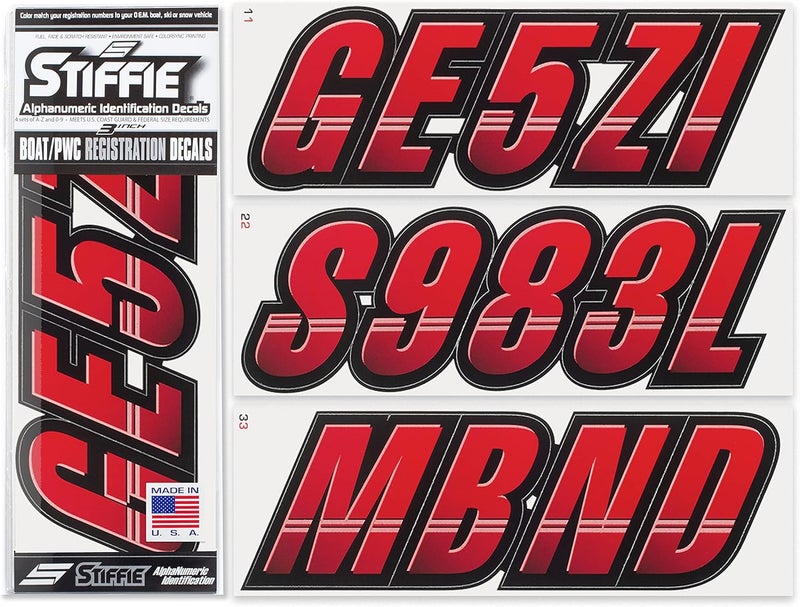 STIFFIE Techtron Alphanumeric Registration Decals for Boats and PWCs - Red/Black - Image 1