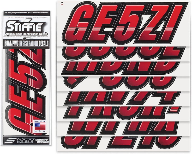 STIFFIE Techtron Alphanumeric Registration Decals for Boats and PWCs - Red/Black - Image 2