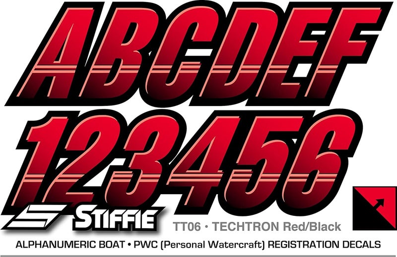 STIFFIE Techtron Alphanumeric Registration Decals for Boats and PWCs - Red/Black - Image 5