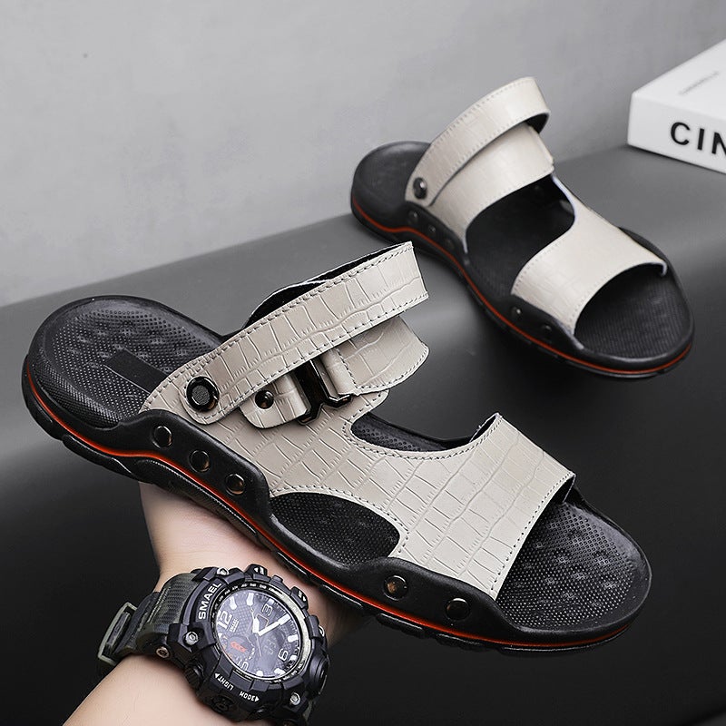Escape Leopard 2024 Summer Beach Shoes 48 Plus Size Cowhide Platform Sandals Open Toe Retro All-Match Casual Men'S Shoes - Image 5
