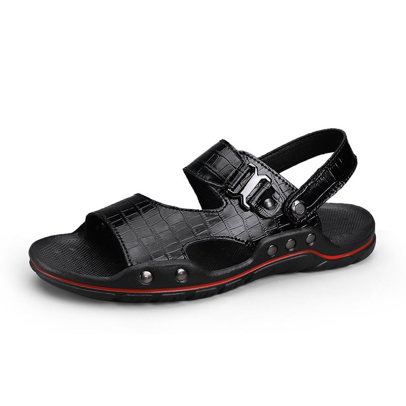 Escape Leopard 2024 Summer Beach Shoes 48 Plus Size Cowhide Platform Sandals Open Toe Retro All-Match Casual Men'S Shoes - Image 1