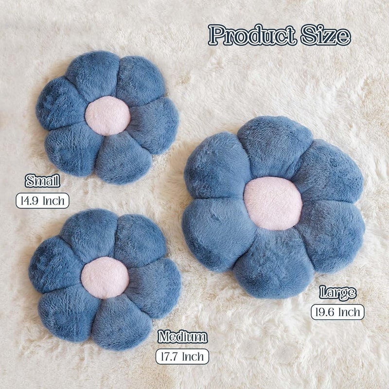 Kcvvcr Flower Pillow Cute Decorative Throw Pillow with Faux Rabbit Fur Soft Daisy Plush Floor Cushion Aesthetic Flower Shaped Pillow Home Decor for Bed Sofa Couch (Dusty Blue, 14.9 Inch) - Image 2