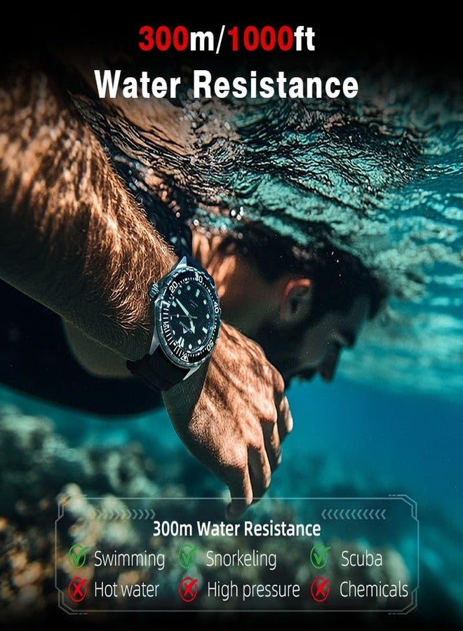 NORTH EDGE Solar Powered Dive Watch Women Men’s Watch, 1000FT/300M Water Resistance, Luminous Dial, Silicone Strap - Image 4