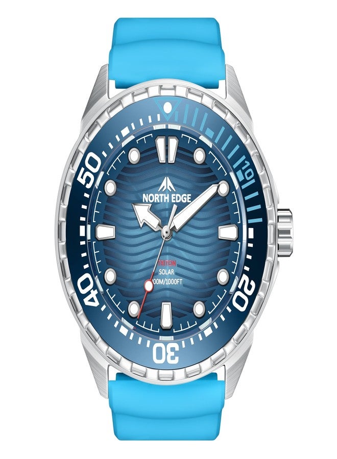 NORTH EDGE Solar Powered Dive Watch Women Men’s Watch, 1000FT/300M Water Resistance, Luminous Dial, Silicone Strap - Image 1