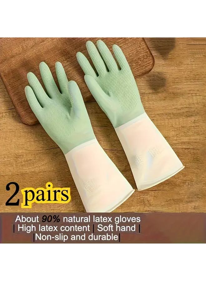 Heavy Duty Waterproof Latex Gloves Non Slip Grip Green Size M for Dishwashing Cleaning - Image 2