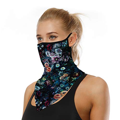 YAYOUREL Colorful Flowers Floral Neck Gaiter Face Mask Covering Bandanas for Men Women Summer UV Face Scarf Mask Cover Ear Loop Hole Triangle Facemask Headwear for Fishing Running Cycling Hiking - Image 2