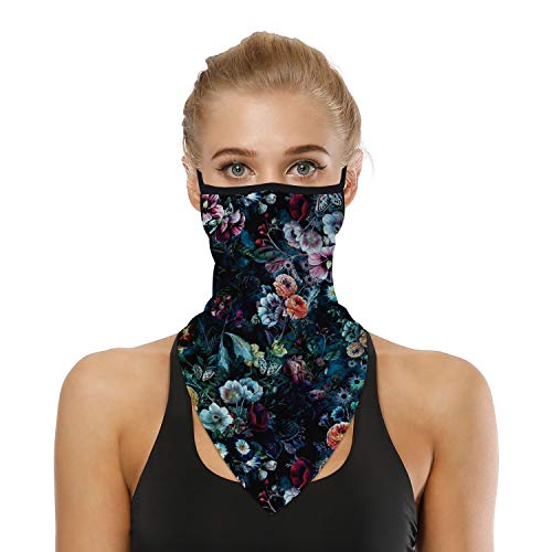 YAYOUREL Colorful Flowers Floral Neck Gaiter Face Mask Covering Bandanas for Men Women Summer UV Face Scarf Mask Cover Ear Loop Hole Triangle Facemask Headwear for Fishing Running Cycling Hiking - Image 1
